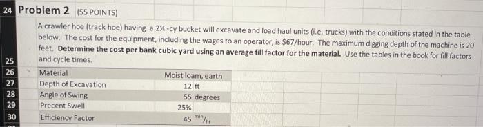 24 Problem 2 (55 POINTS) A crawler hoe (track