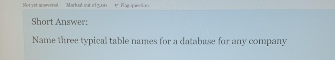 Not yet answered Marked out of 5.00 Flag question