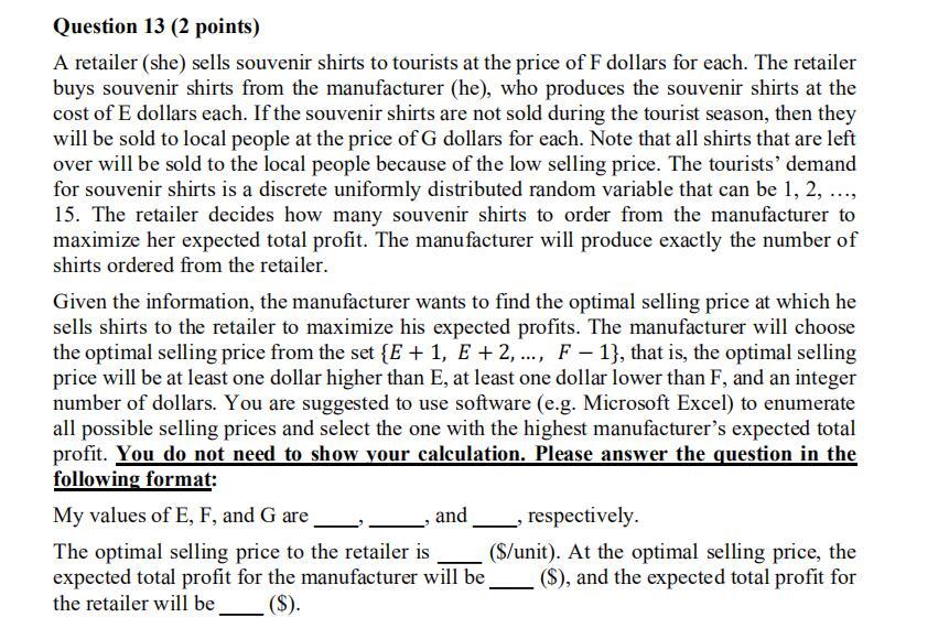 E, F, G are 32,126,17respectively. Question 13 (2