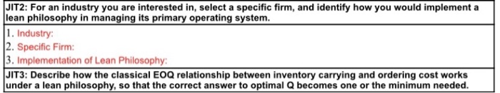 JIT2: For an industry you are interested in,