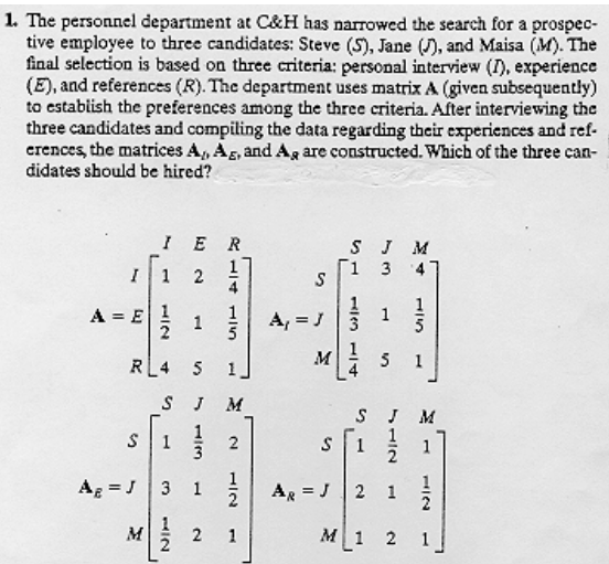 1. The personnel department at C&H has narrowed