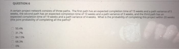QUESTION 6 A certain project network consists of