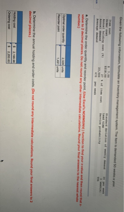 Given the following information, formulate an