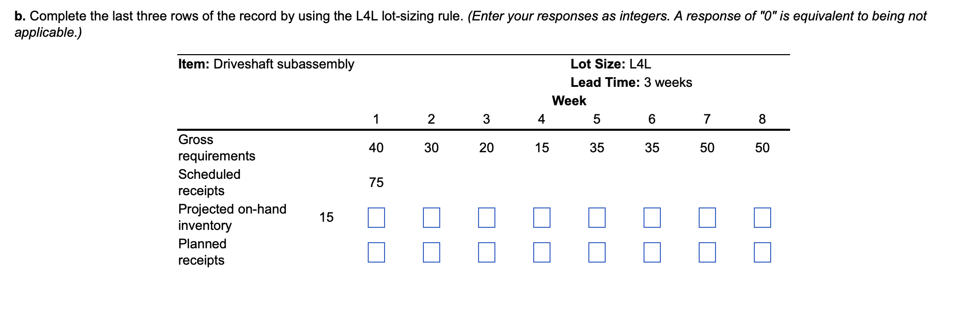 b. Complete the last three rows of the record by
