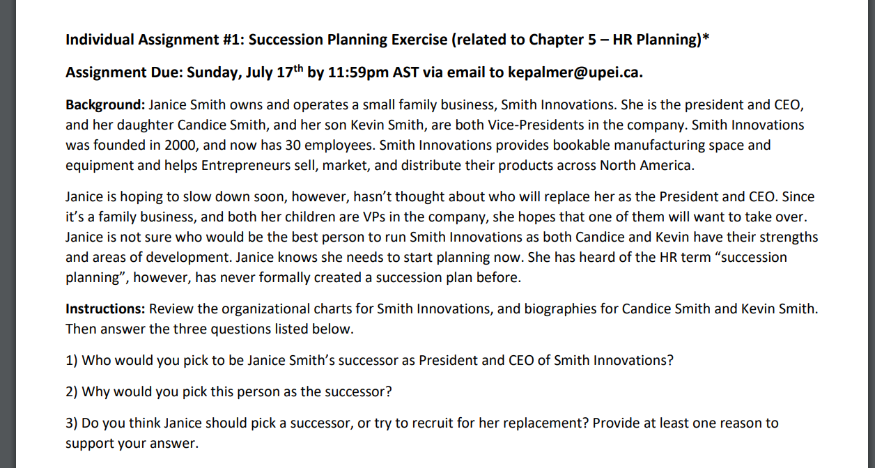 Individual Assignment #1: Succession Planning