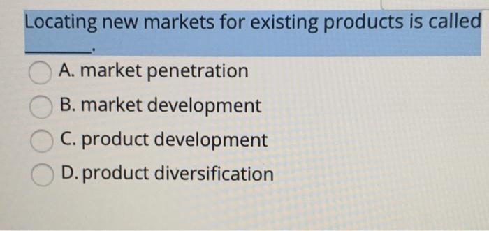 Locating new markets for existing products is