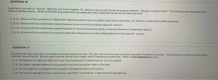please help me asap QUESTION 16 Ernie had a visit