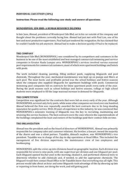 INDIVIDUAL CAES STUDY (30%) Instruction: Please