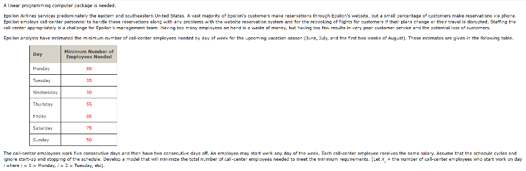 A linear programming computer package is needed.