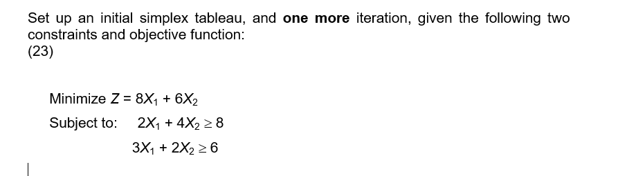Set up an initial simplex tableau, and one more