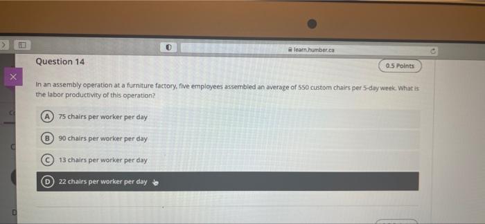 > learn humber.ca Question 14 05 Points In an