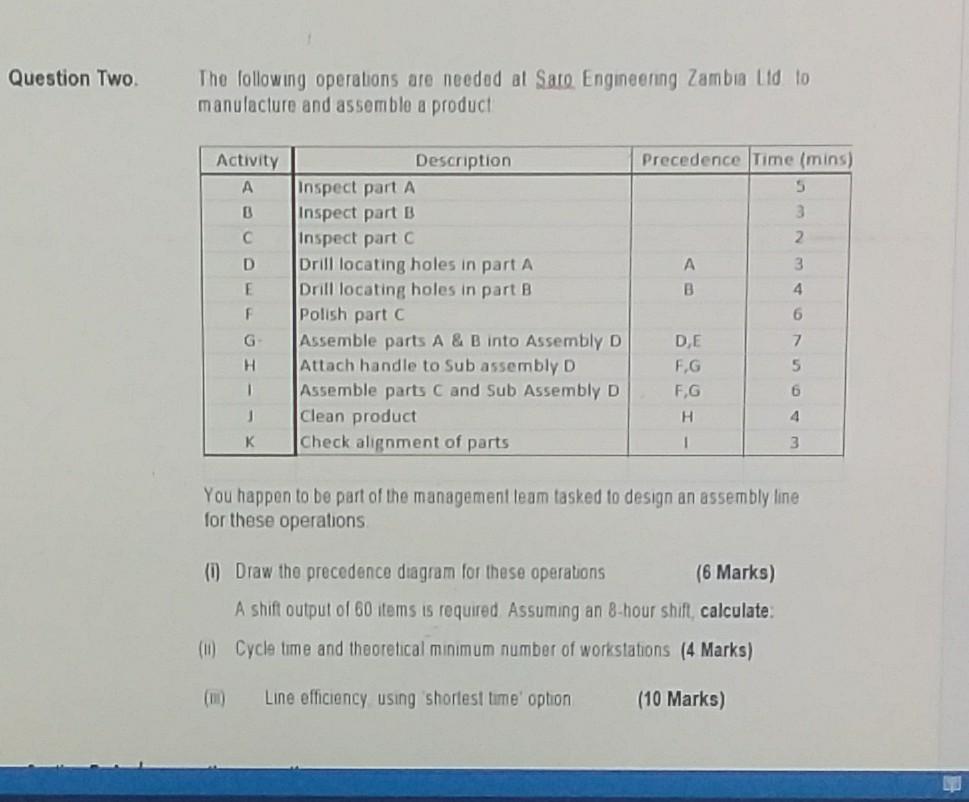 Question Two. The following operations are needed