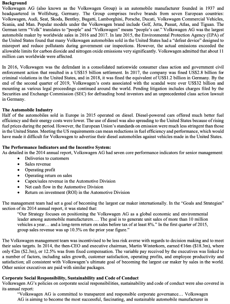 Background Volkswagen AG (also known as the