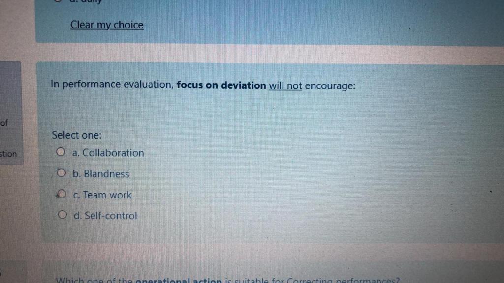 Clear my choice In performance evaluation, focus