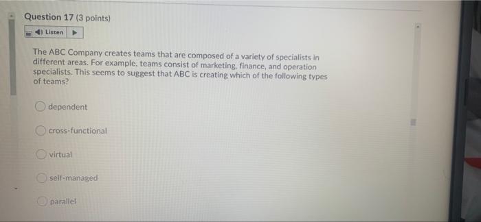 need this quick will like Question 16 (3 points)