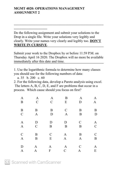 MGMT 4020: OPERATIONS MANAGEMENT ASSIGNMENT 2 Do