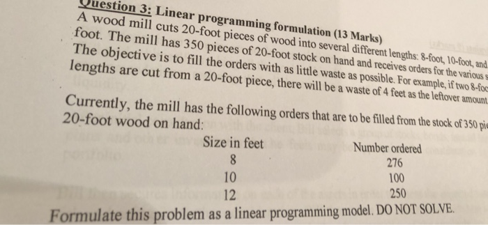 Question 3: Linear programming formulation (13