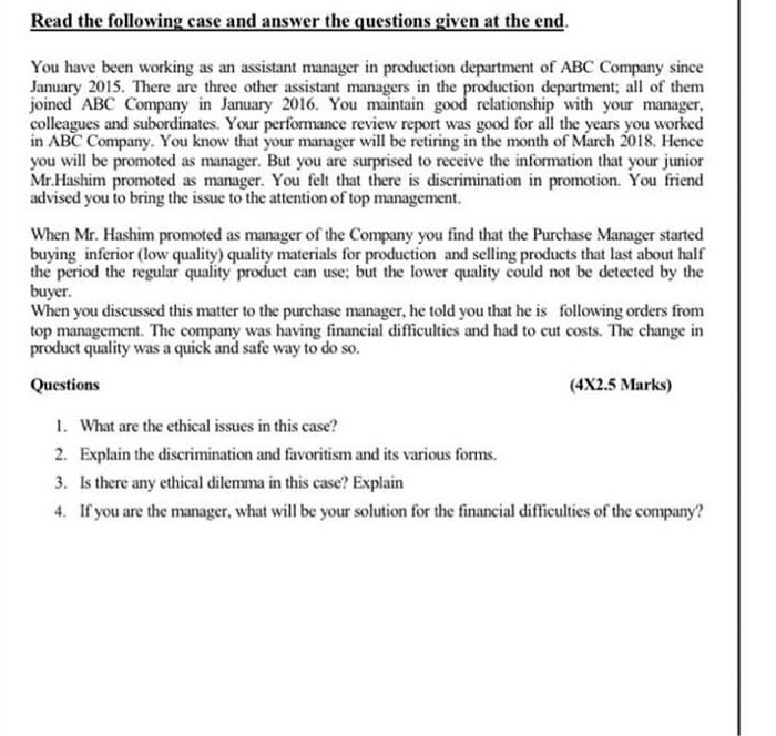 Read the following case and answer the questions