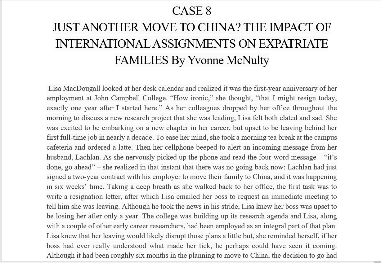 CASE 8 JUST ANOTHER MOVE TO CHINA? THE IMPACT OF