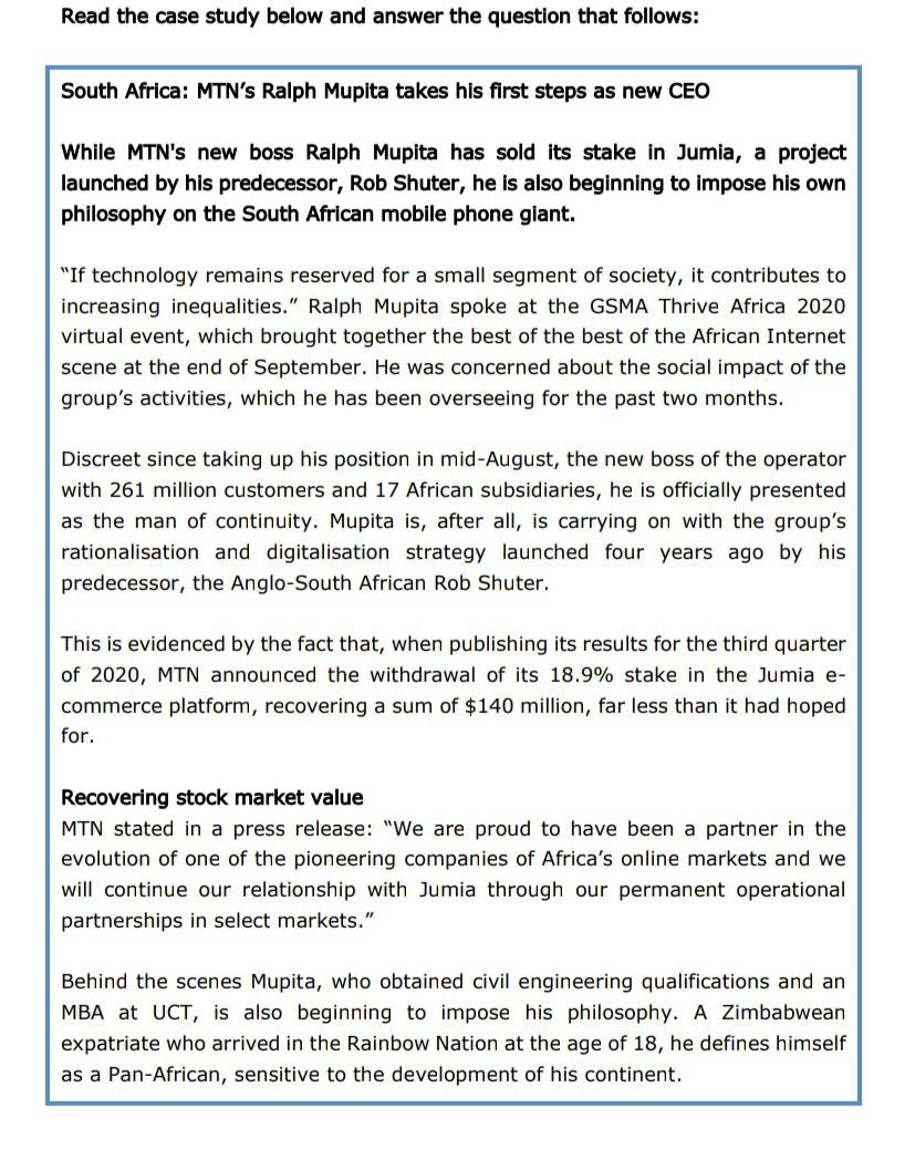 Read the case study below and answer the question