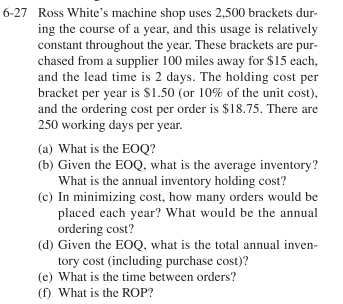 Quantitative analysis 6-27 Ross White's machine