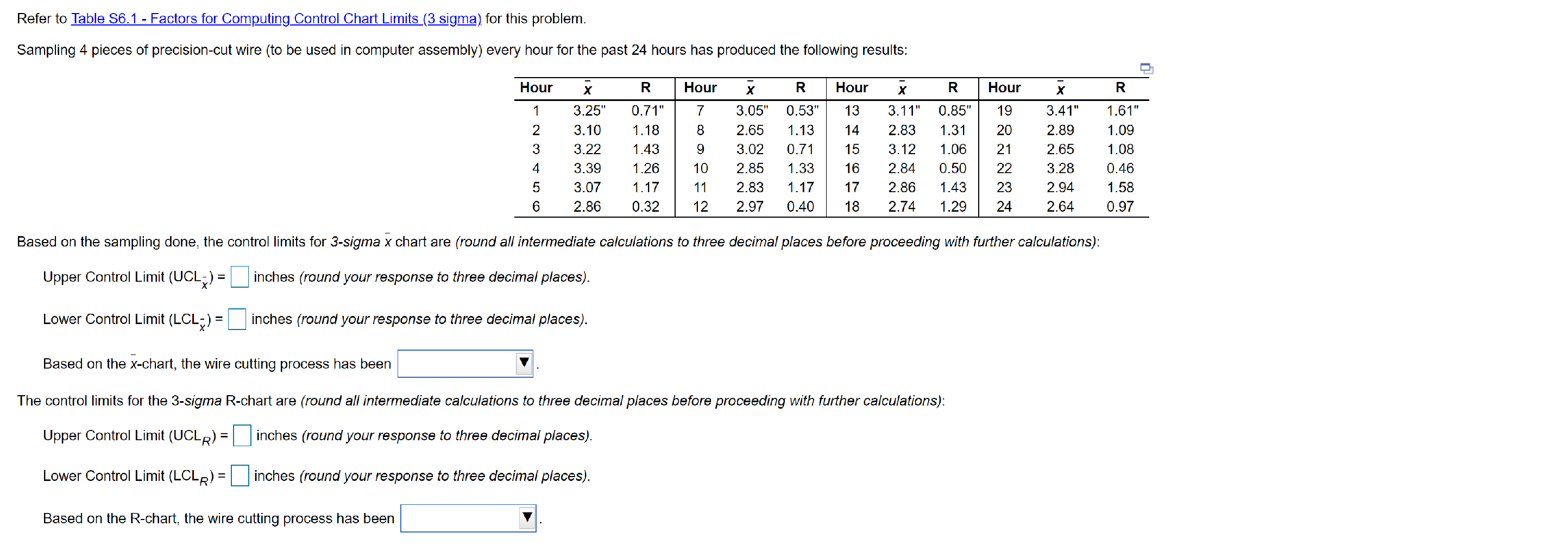 Refer to Table 56.1 - Factors for Computing