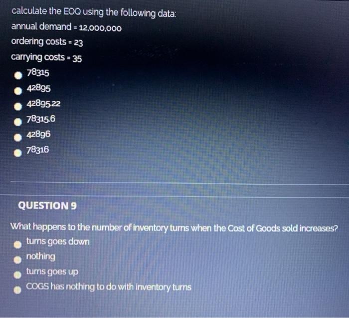 calculate the EOQ using the following data: