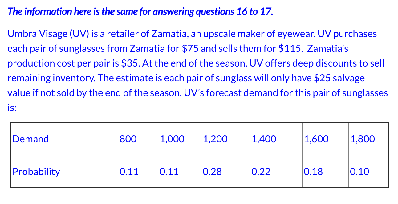 a)What is the optimal order quantity for UV?