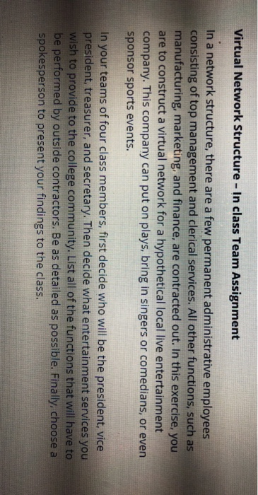 Virtual Network Structure - In class Team