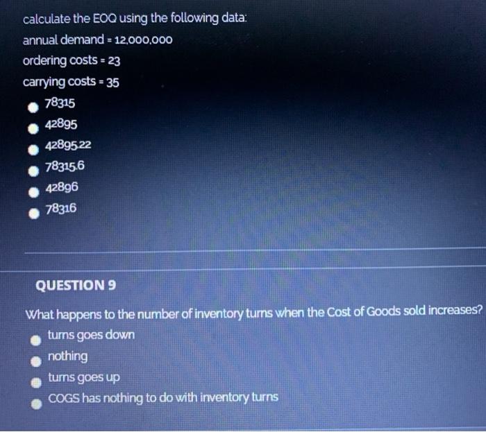 calculate the EOQ using the following data: