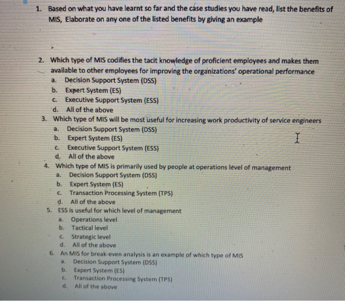 1. Based on what you have learnt so far and the