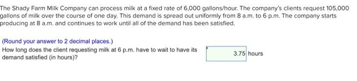 The Shady Farm Milk Company can process milk at a