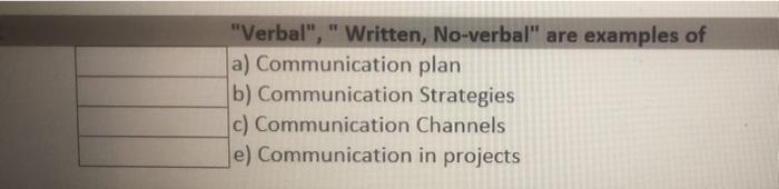 "Verbal", " Written, No-verbal" are examples of