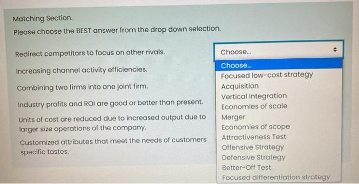 Matching Section Please choose the BEST answer