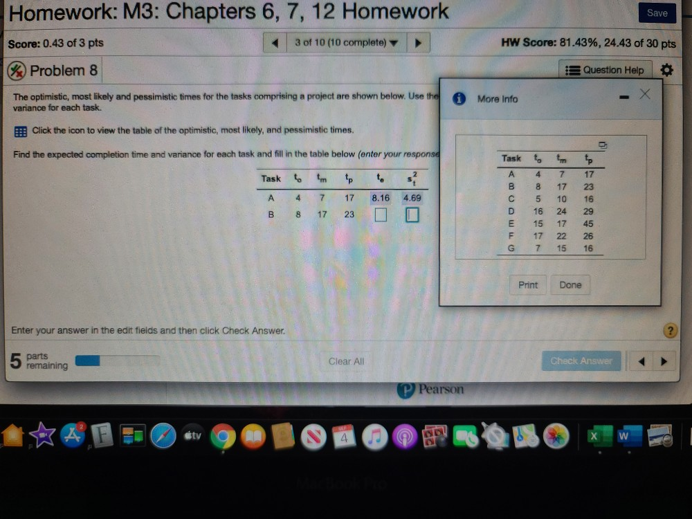 please list expected completion time and variance