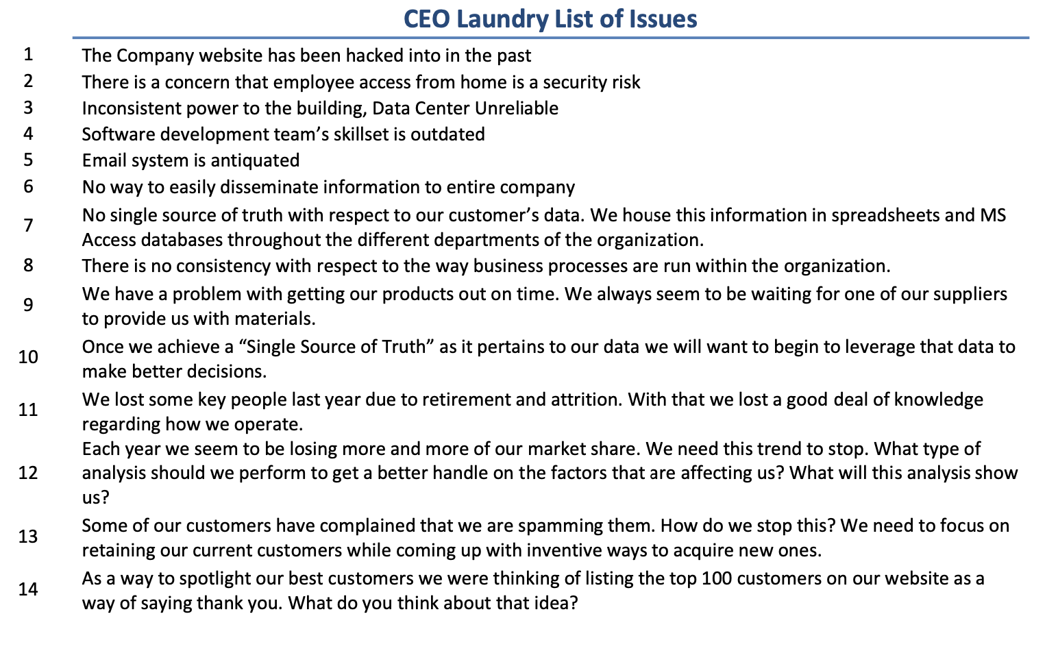 What issue would you resolve first and why? Which