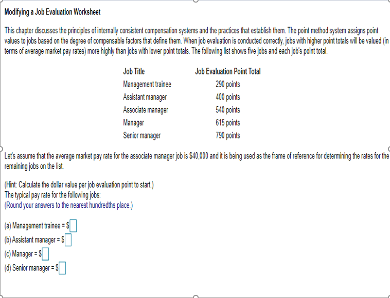 Modifying a Job Evaluation Worksheet This chapter