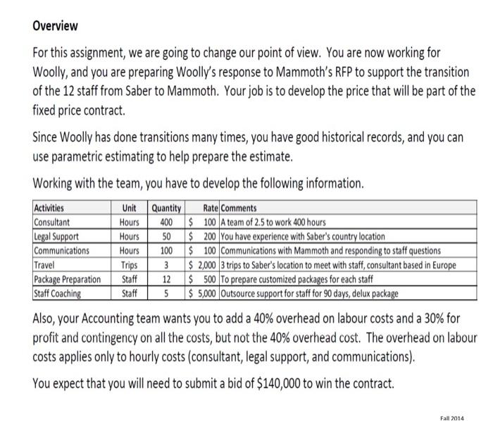 Overview For this assignment, we are going to