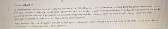 Discussion Question: To prepare for your initial