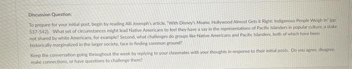 Discussion Question: To prepare for your initial