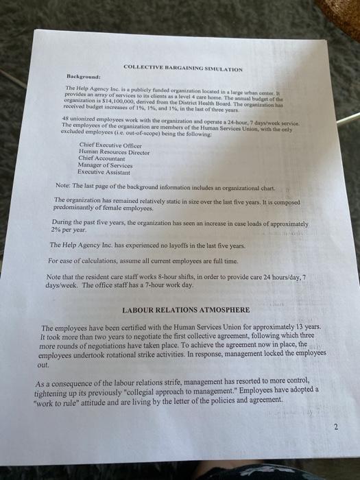 COLLECTIVE BARGAINING SIMULATION Background The