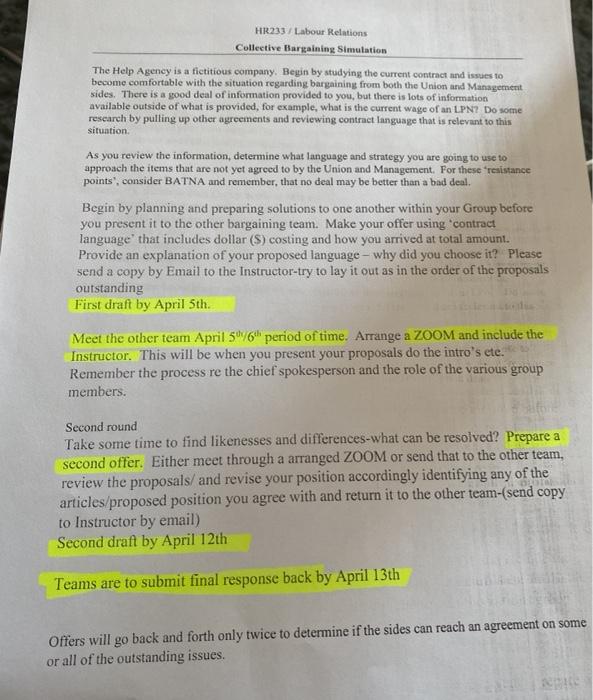 COLLECTIVE BARGAINING SIMULATION Background The