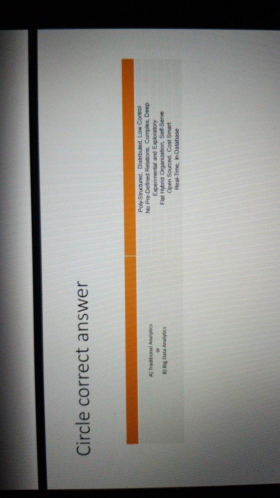 Circle correct answer A) Traditional Analytics