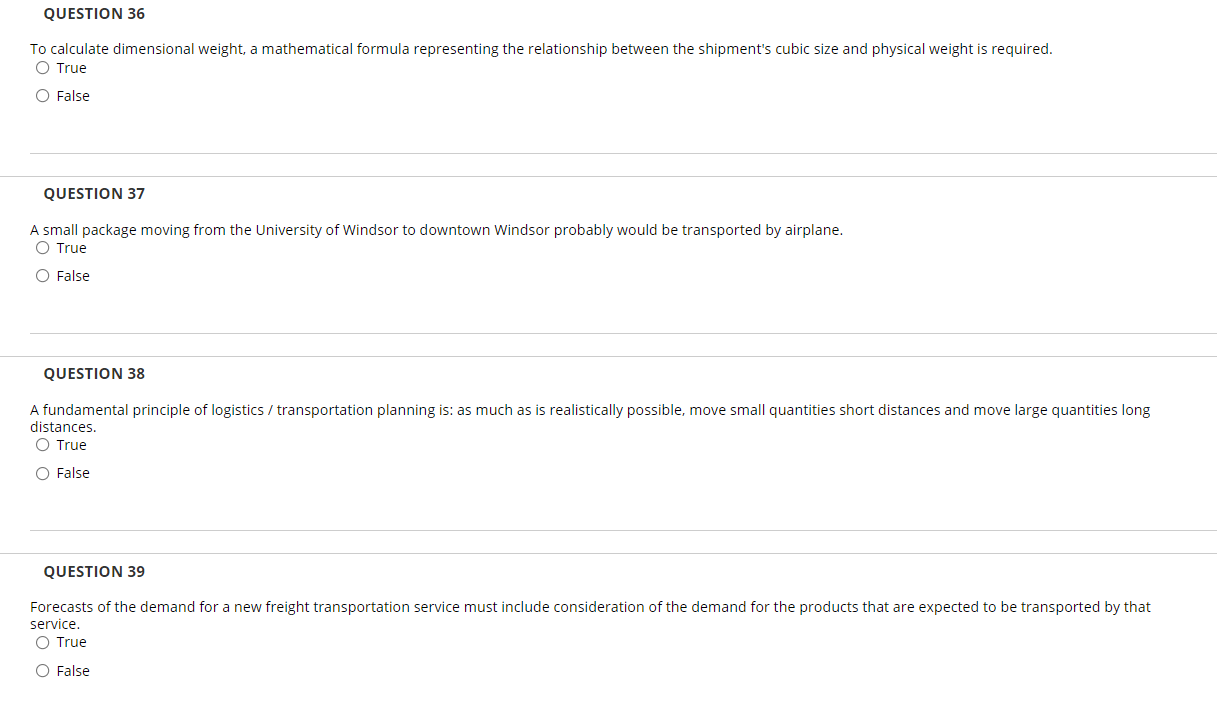 QUESTION 36 To calculate dimensional weight, a
