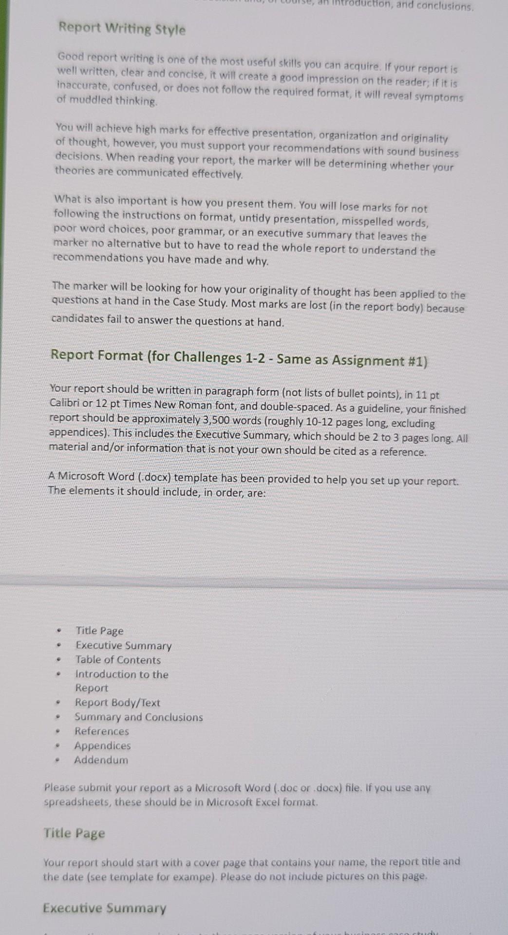 i need the ececutive summary. Assignment #2 It's