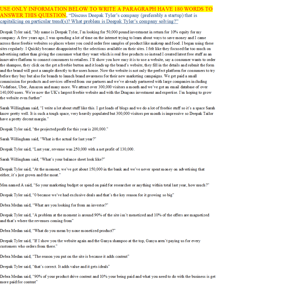 USE ONLY INFORMATION BELOW TO WRITE A PARAGRAPH