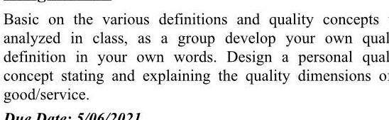 Basic on the various definitions and quality