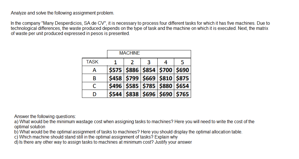 Analyze and solve the following assignment