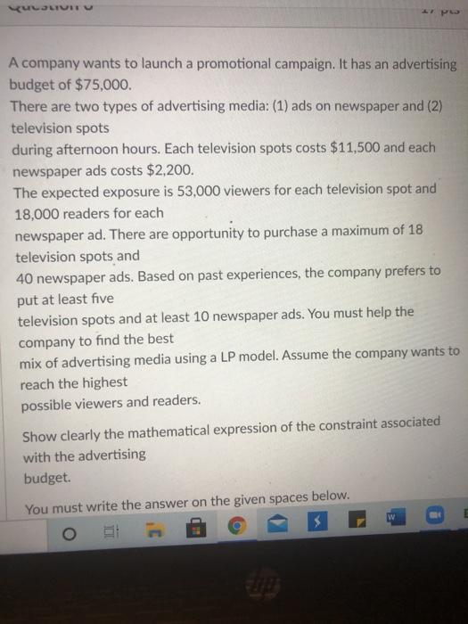 LULJIVI A company wants to launch a promotional