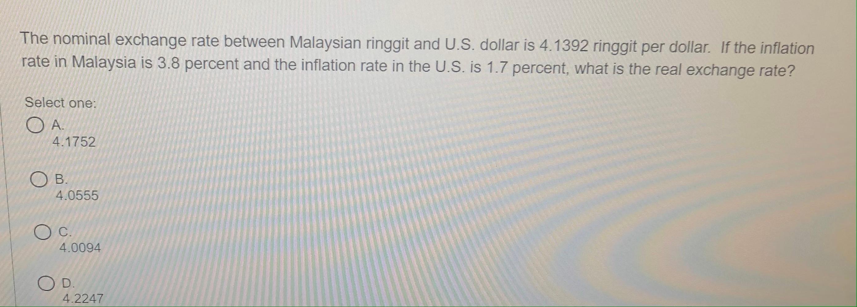 The nominal exchange rate between Malaysian